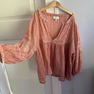 Lucky Brand Pink Embellished Long Sleeve Blouse